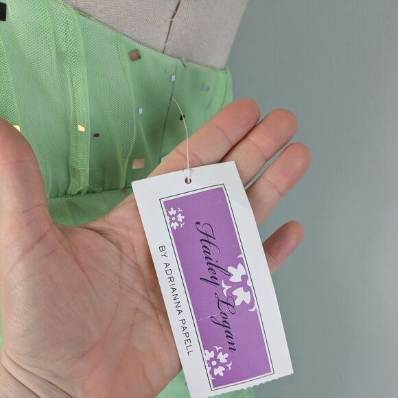 Papell Prom Dress Maxi Gown 10 Green Fairy Y2K Mermaid Tulle Glam Sequin NWT - Picture 4 of 11